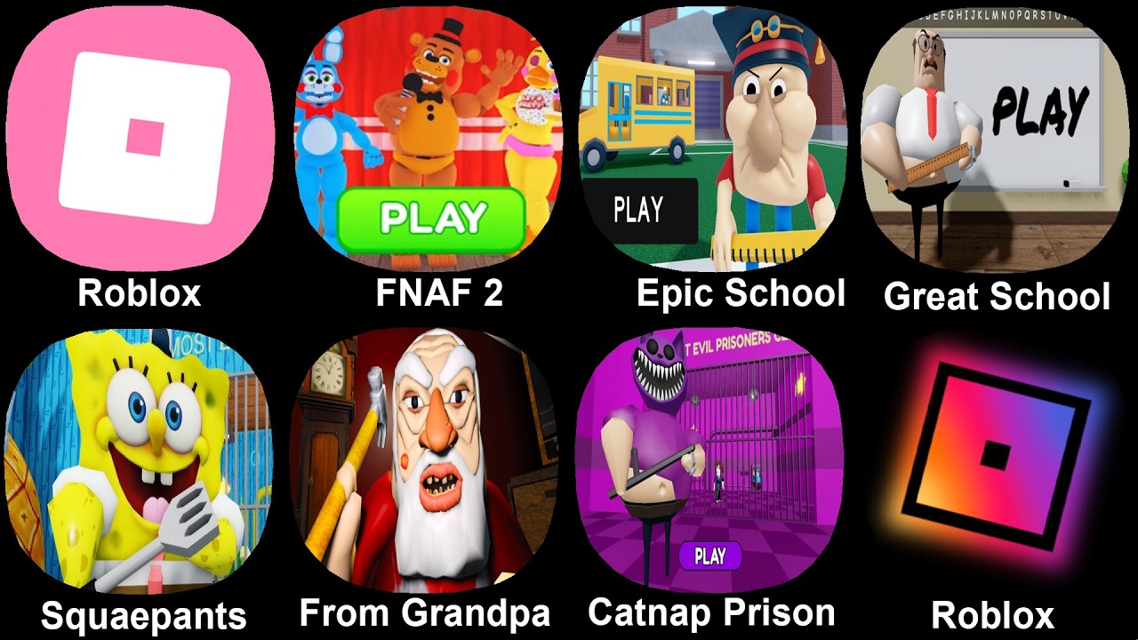 Roblox, FNAF 2 Prison, Epic School, Great School, Squarepants , From Grandpa, Catnap Prison run
