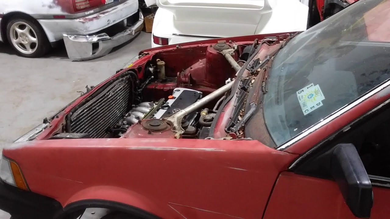 K24 Swap Test Fit In FX16 Engine Bay: E82 Corolla FX16 K24 Swap Part 1