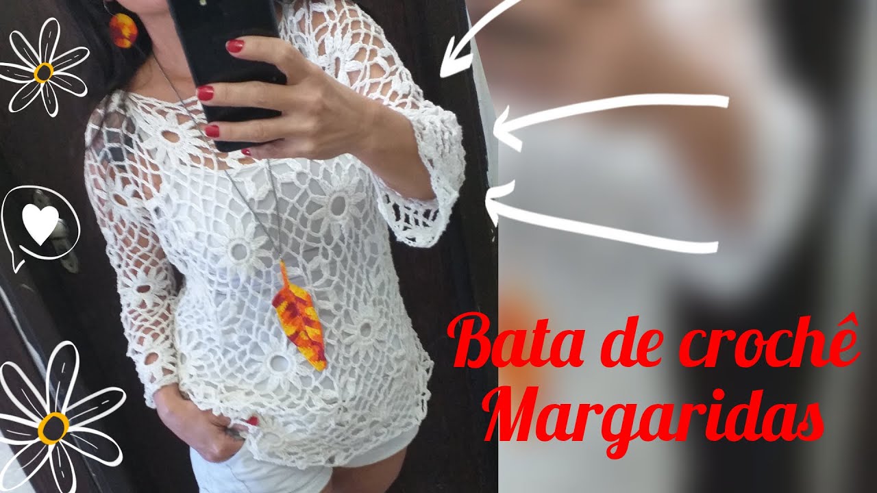 Blusa de crochê margaridas #marcialobocroche #crochetearrings