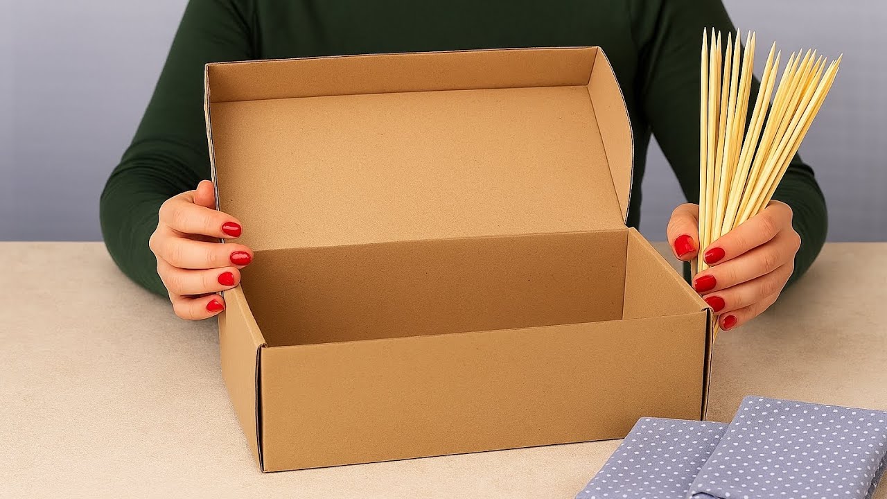 ♻️A Unique Idea Using a Cardboard Box and Wooden Skewers