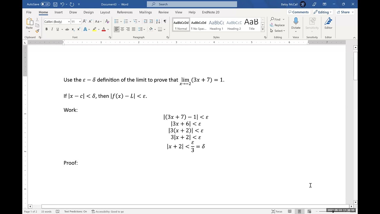 Proving with the Epsilon-Delta Definition of a Limit -- Linear Function