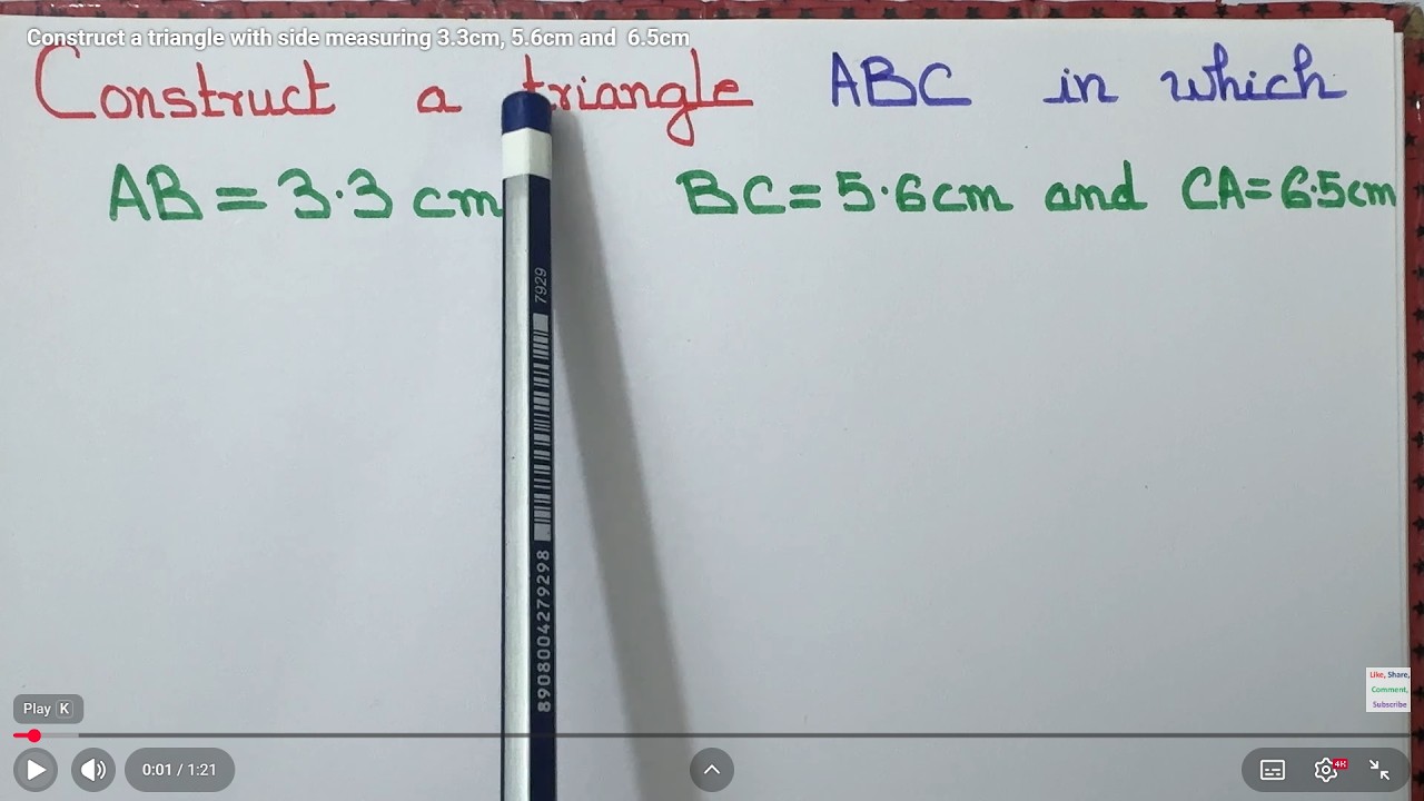 Постройте треугольник со сторонами длиной 3,3 см, 5,6 см и 6,5 см.