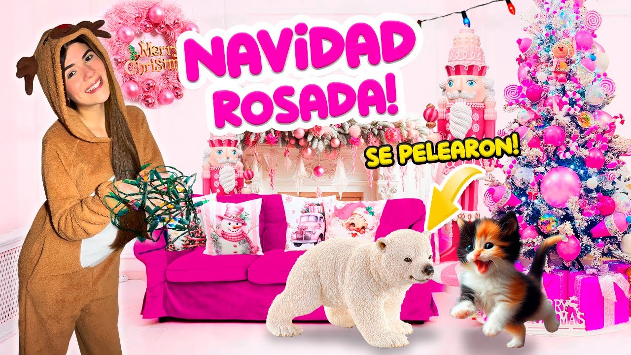 ARMANDO una NAVIDAD TODA ROSA💗 (Mi GATITA se pelea con UN OSO POLAR🐻‍❄️ falso??😱) | Ani Cat😻