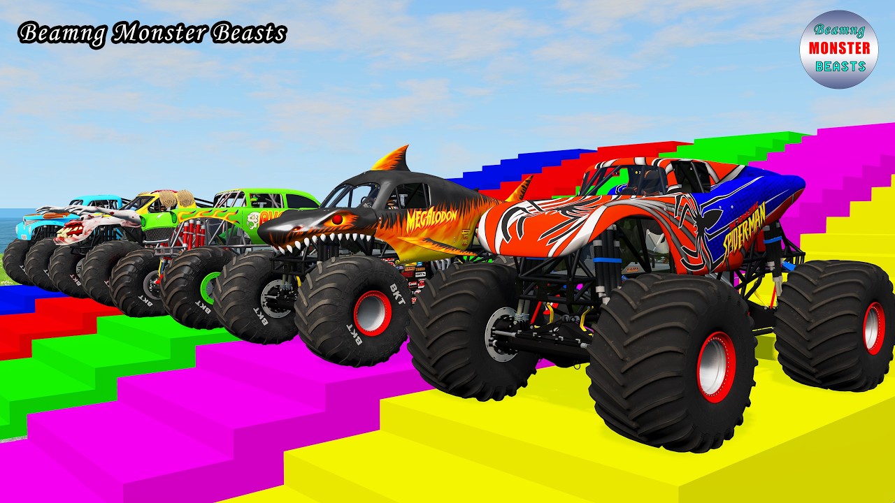 Monster Truck Transport on Triple Flatbed Trailer – BeamNG Monster Beasts #244