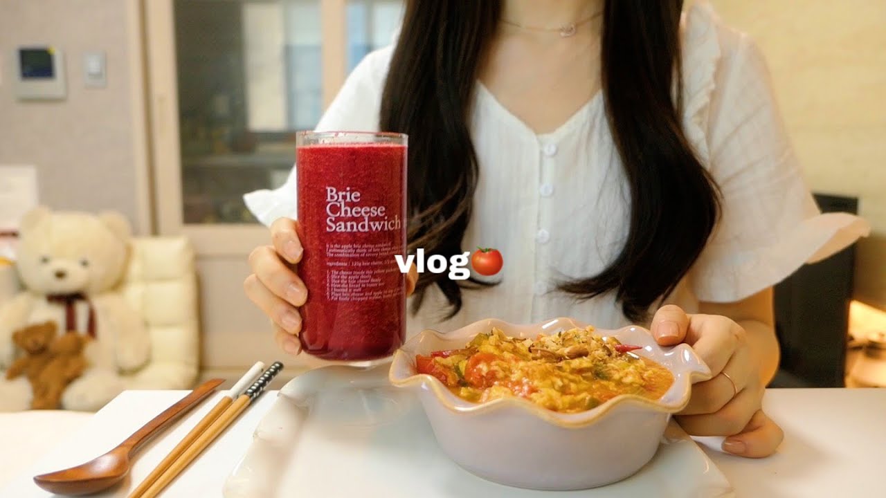 vlog | 여름맞이 자두청 🥭 멘보샤, 토마토계란볶음, 수제 피클, 점심도시락싸며 보낸 일상, 디저트 맛집 카페투어