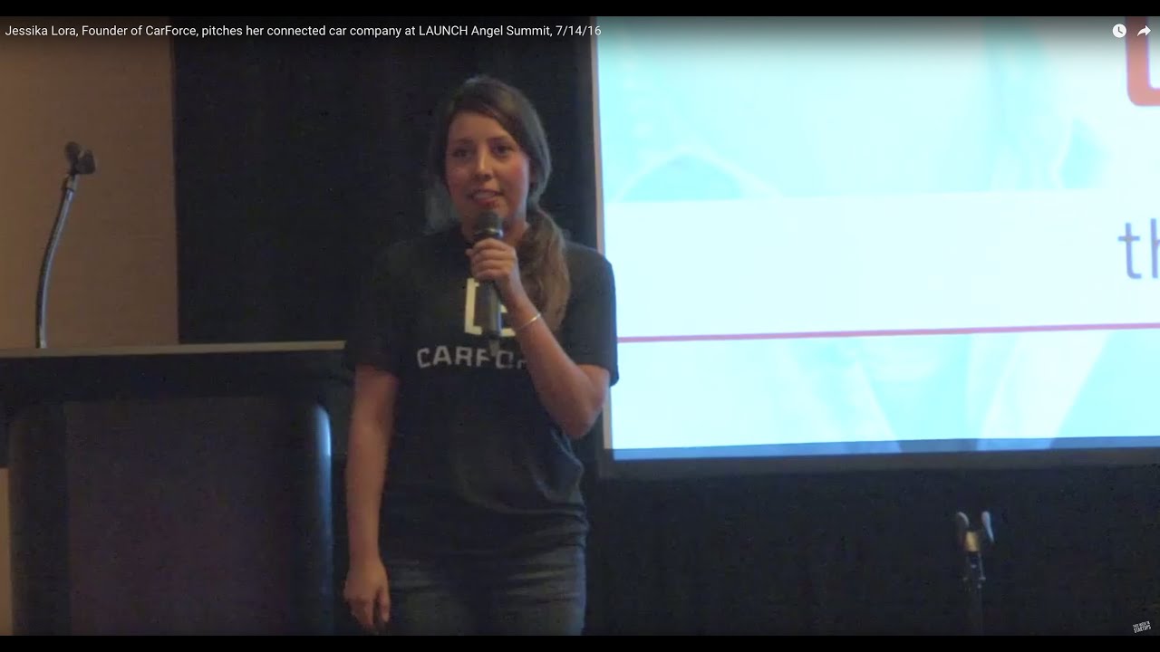Jessika Lora, Founder of CarForce, pitches her connected car company at LAUNCH Angel Summit, 7/14/16