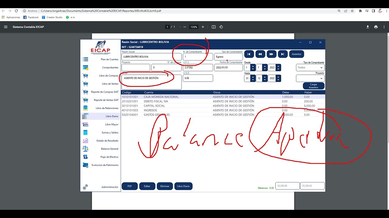 Balance de Apertura con el sistema contable EICAP V3