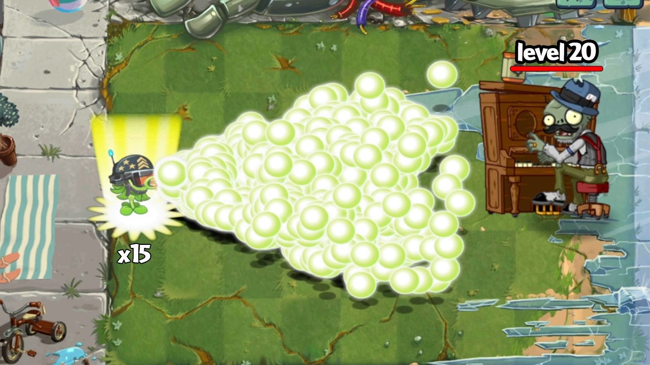 PvZ 2 Challenge - All Plants Level Max x15 use 5 Power Up Vs Pianist Zombie Level 20