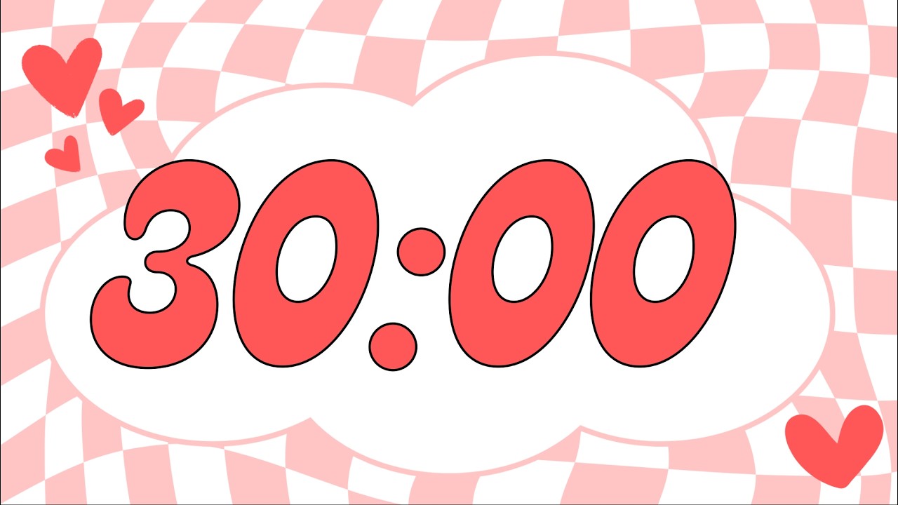 30 Minute Valentine's Day Checkerboard Heart Timer (Fun Synth Alarm at End, No Music)