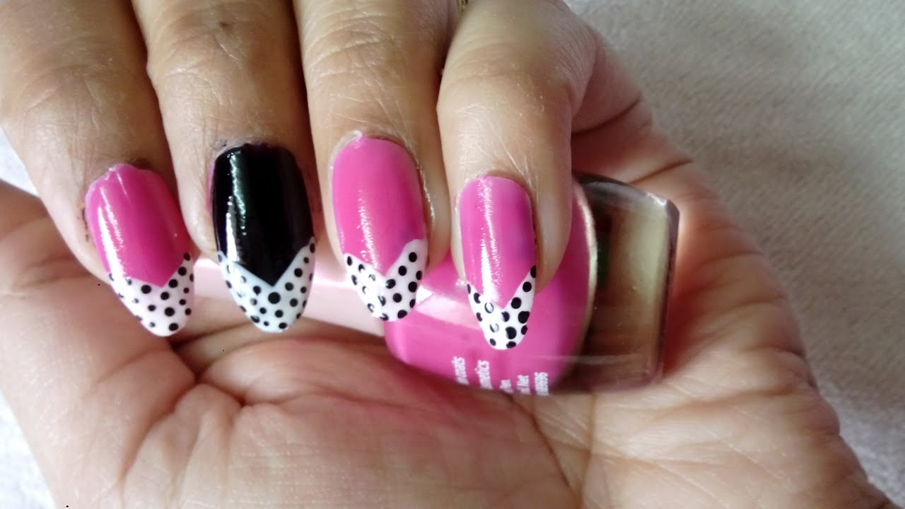 Nail Art tutorial.DIY Easy hot pink nail art design