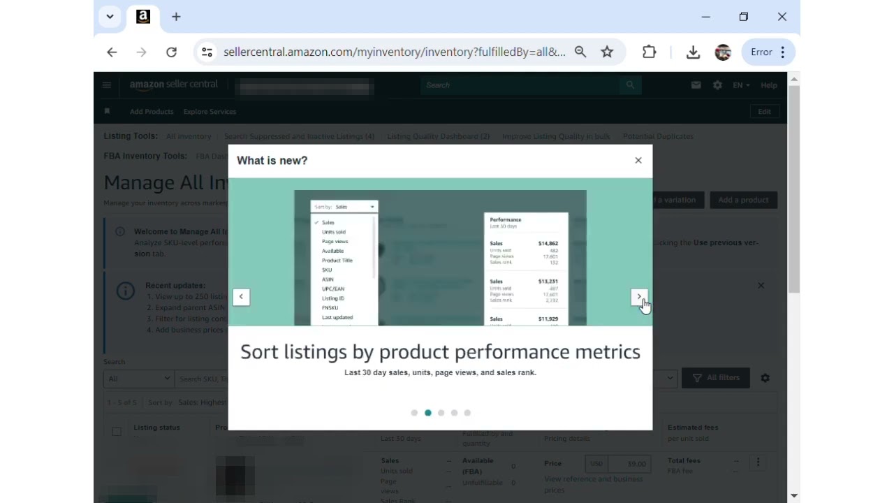 Optimize Inventory Management: Improved Managed All Inventory Page | Unit Sales, FBA Price