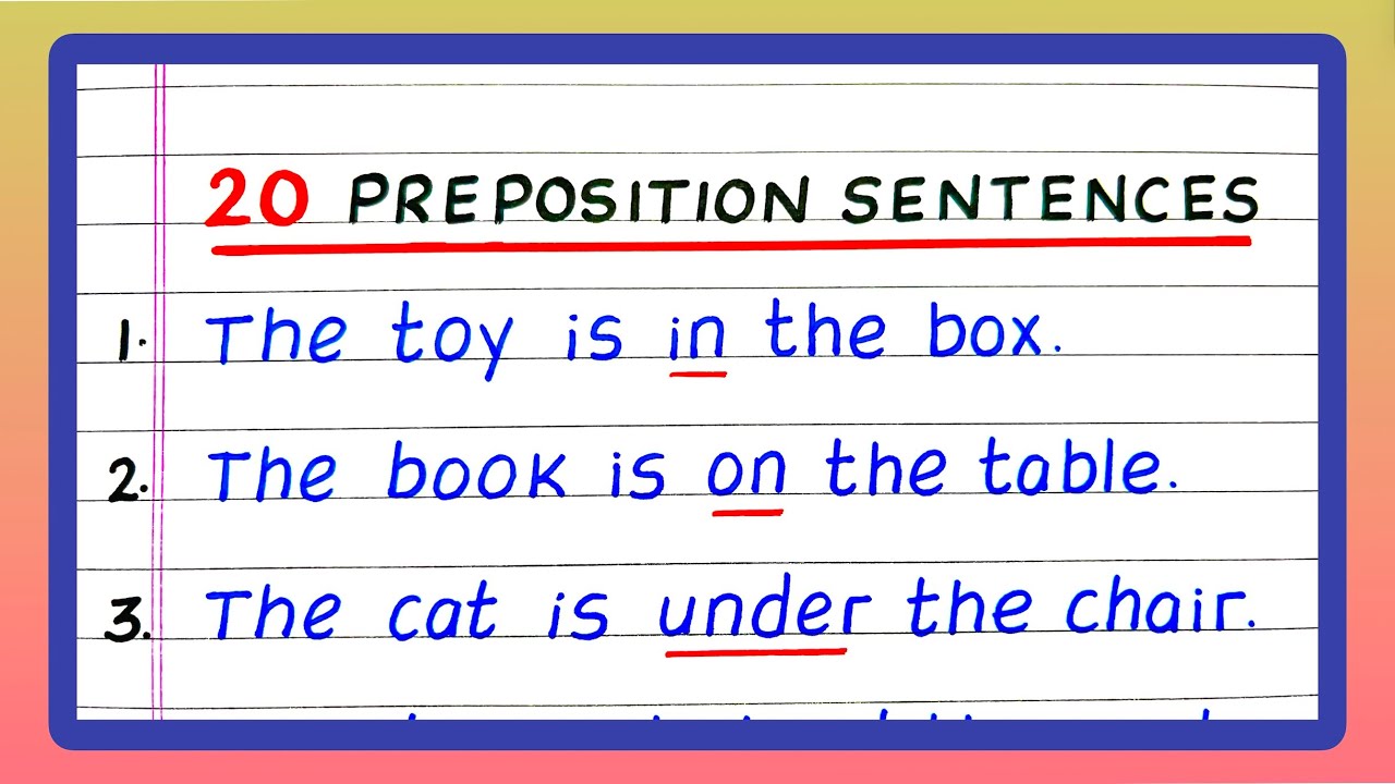 20 Preposition Sentences | 20 Examples of Preposition Sentences | Preposition of Place Examples