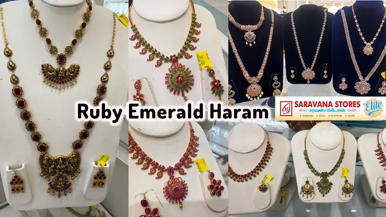 Ruby Emerald Gold Necklace Haram | Diamond 💎 Look Stone Haram | Rose Gold Necklace Saravana Elite