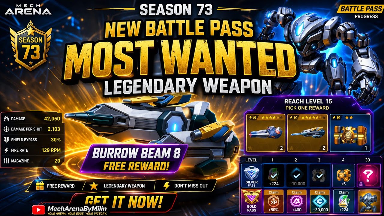 NEW Season 73 Battle Pass 🔥 FREE Burrow Beam 8 Legendary Weapon! | Mech Arena Update