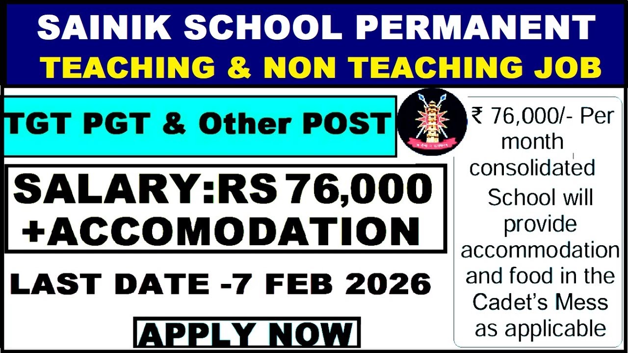 Sainik School🔥 Permanent Teacher Job | 🎯 All India Govt Jobs ✅ Teaching, Banking, Railway, SSC, PSU