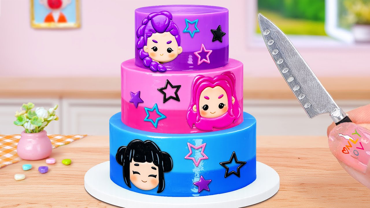 Kpop Demon Hunters Happy Birthday Cake🎂Lovely Miniature Princess Fondant Cake Decorating🧁Mini Cakes