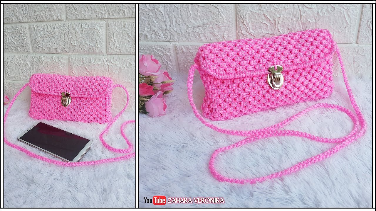 Tutorial tas HP dari tali kur - bentuk horizontal || Easy mobile phone bag with rope