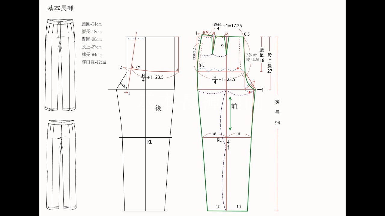 陳官薇-女裝基本長褲製圖*Straight pants*clothing pattern making