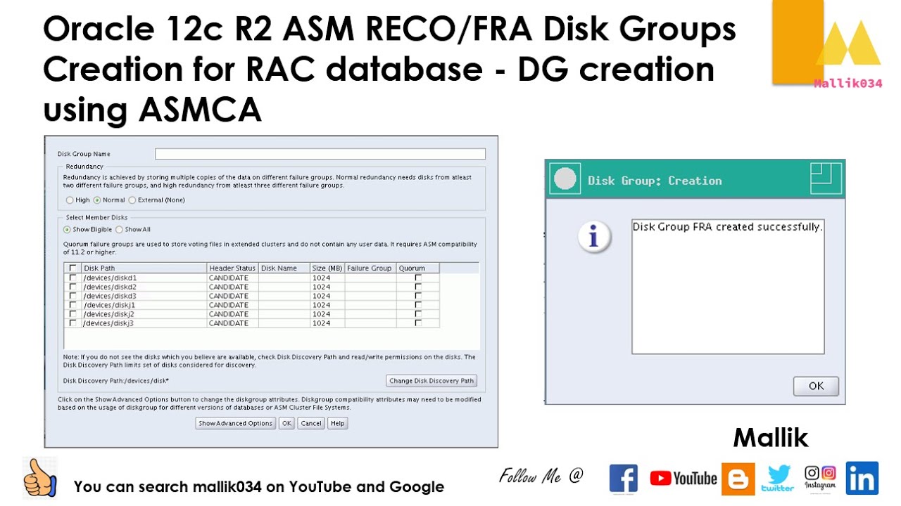 Oracle 12c R2 ASM RECO/FRA Disk Groups Creation for RAC database - DG creation using ASMCA