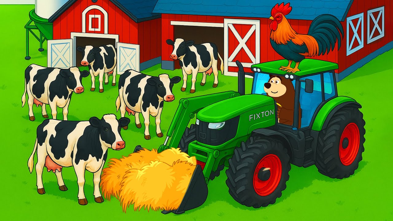 Tractor Delivers Grass to Goats & Cows 🐄🐐 | Real Farm Animation