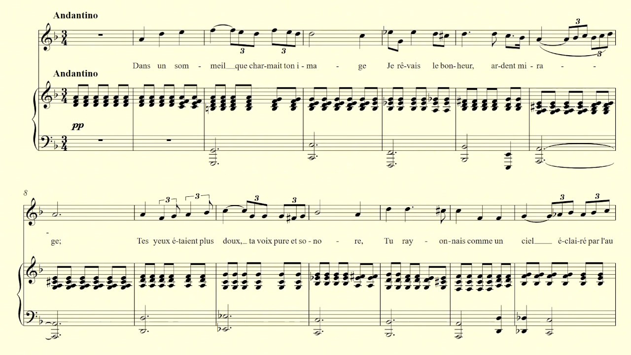 Après un rêve - Fauré – accompaniment and vocal line in D minor