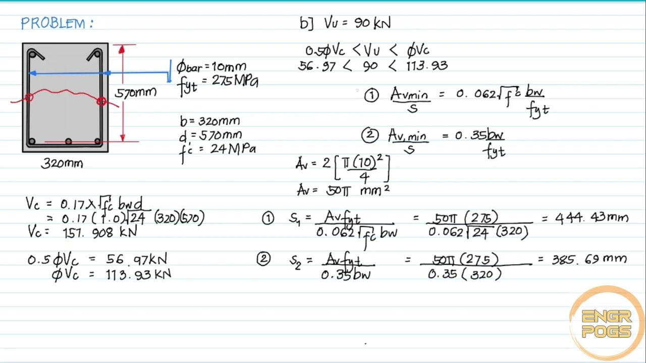 [1/2] Prob 2- Determination of Spacing of stirrups with different value of Vu : NSCP 2010/2015