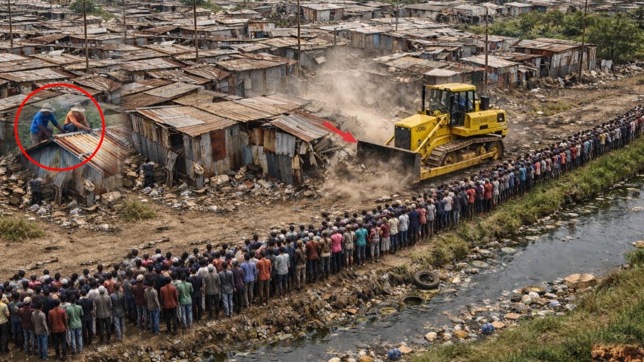 Great new project!! Complete 100% clearing, pushing soil, garbage in water the houses by Bulldozer
