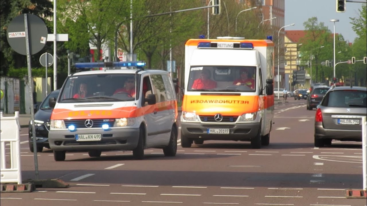 [Hornwechsel/PKW blockiert ELW] ELW 1 + RTW DLRG Halle-Saalekreis [Einsatzfahrt]