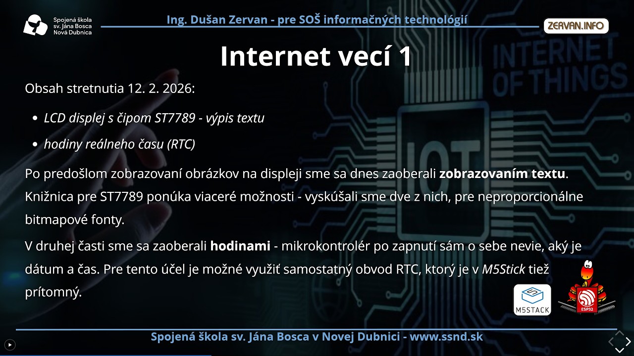 Internet vecí 1 - výpis textu na displej a hodiny RTC