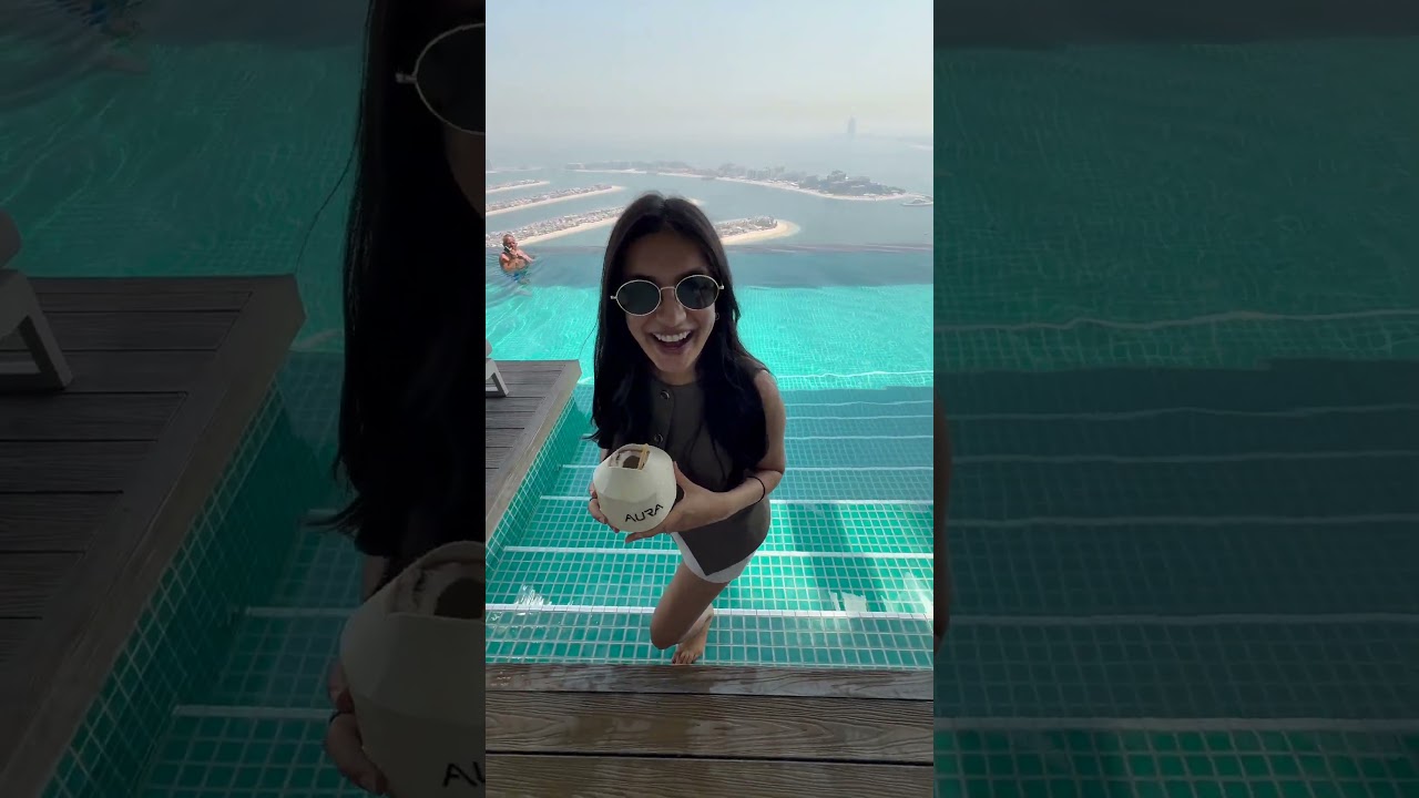 The COOLEST rooftop pool we&rsquo;ve been to 📍AURA Sky Pool Dubai #hindi #swimming #vlog