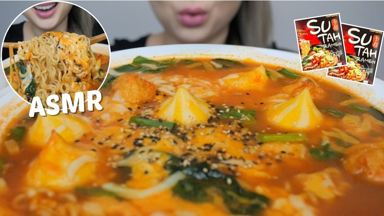 SPICY Samyang Noodles Soup with Tobiko Fish Balls *Extra Cheesy* NO Talking Eating Sounds | N.E