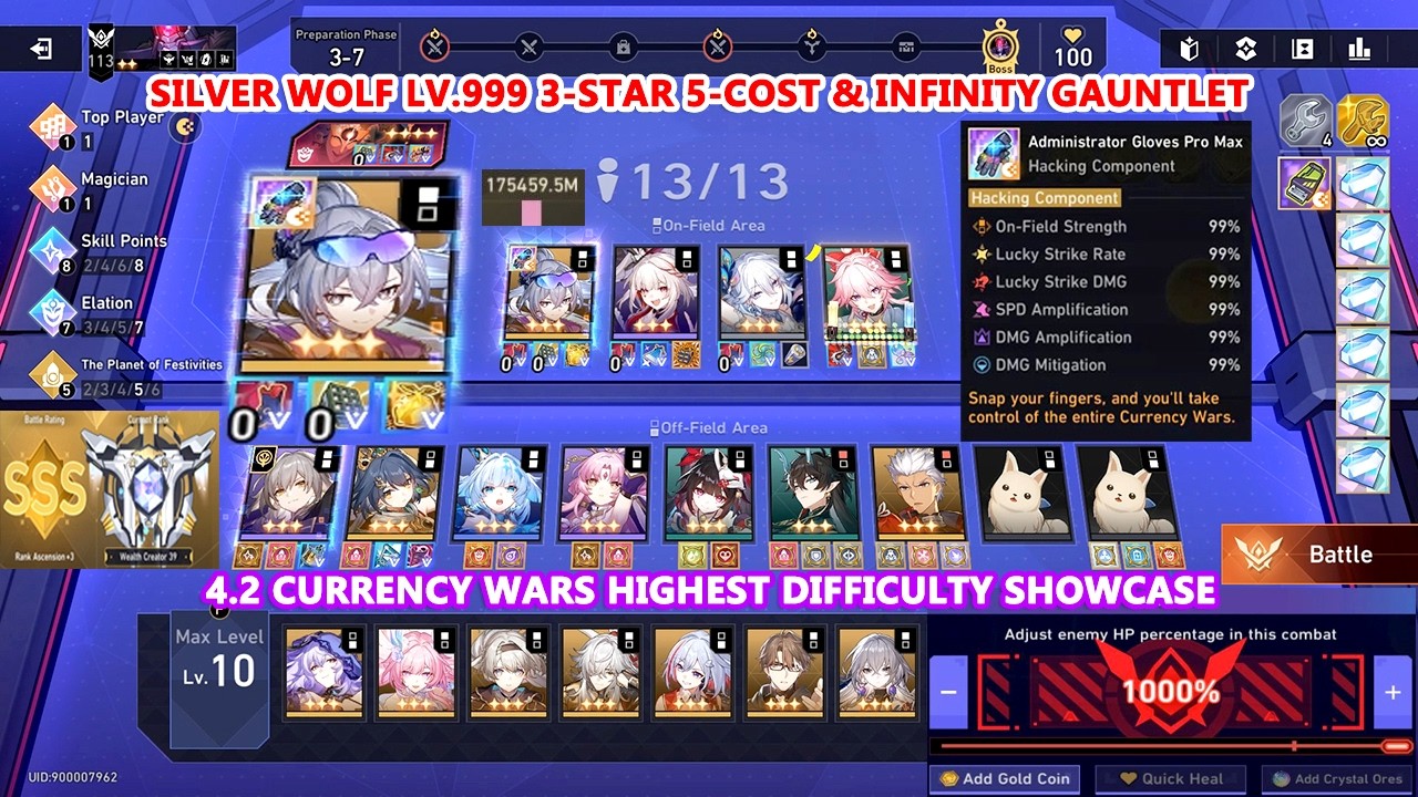 Silver Wolf LV.999 3-Star & Infinity Gauntlet : HSR 4.2 Currency Wars Highest Difficulty Showcase