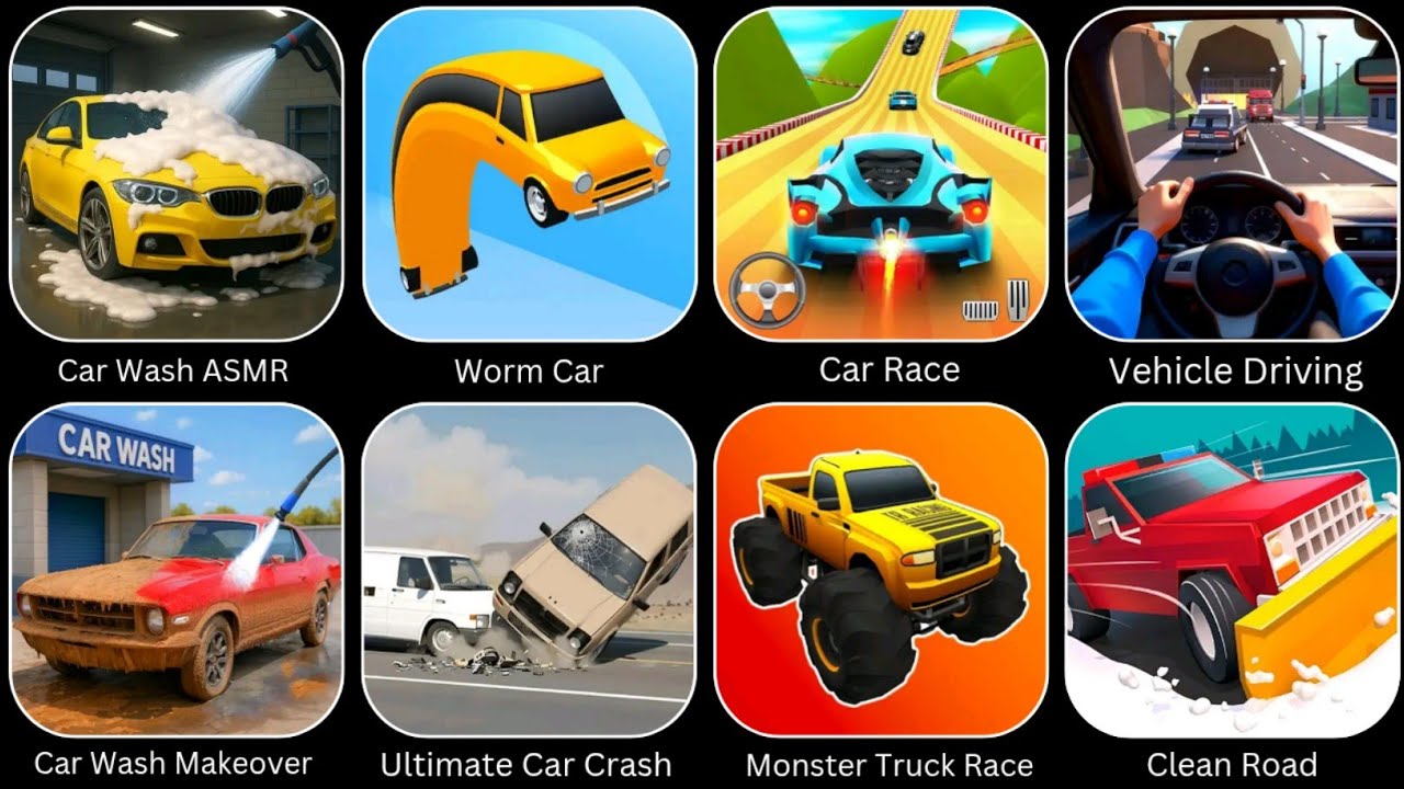 Wormcar, Monster Truck Racing, Car Race, Car Wash ASMR, Ultimate Car Crash, Vehicle Driving.... 