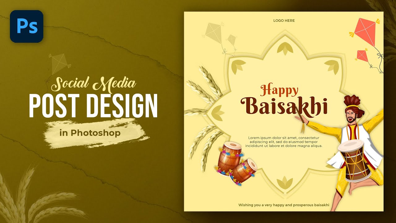 Baisakhi Poster Design in Photoshop for Social Media | Baisakhi Post Design Tutorial