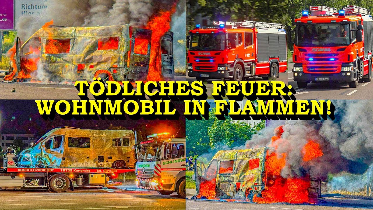 +++ TÖDLICHE EXPLOSION: WOHNMOBIL IN FLAMMEN +++ EINE PERSON KOMMT UMS LEBEN | FEUERWEHR KARLSRUHE