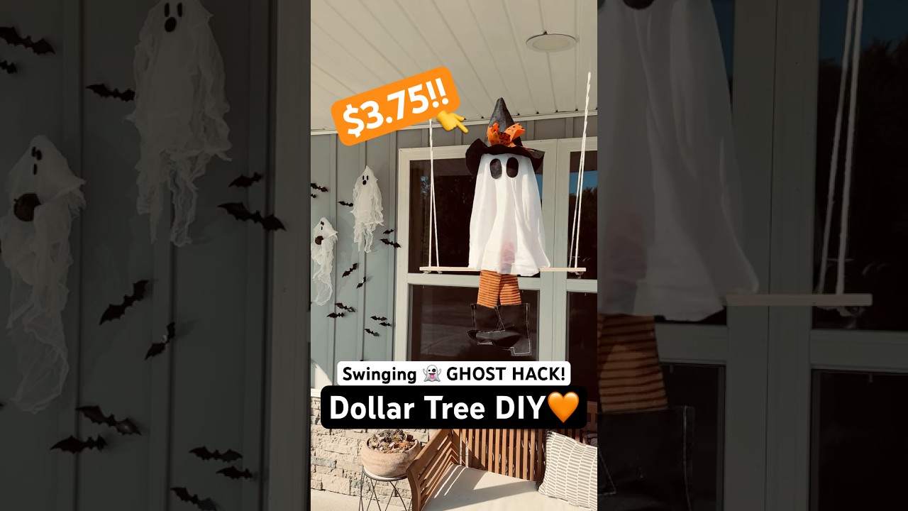$3.75👻 Dollar Tree DIY 🧡Floating SWINGING GHOST!🖤 #diy #craft #halloween #hack #decor #dollartree