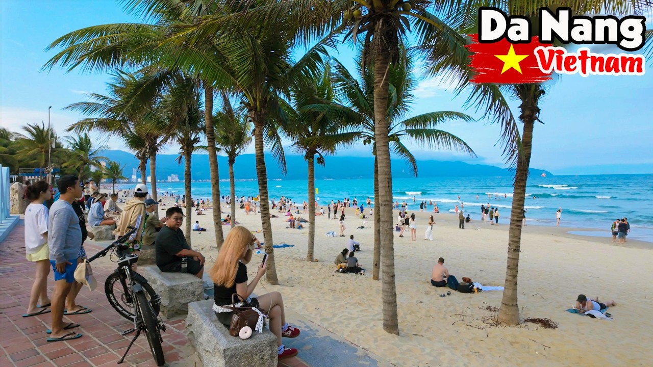 Tour Vietnam Da Nang Promenade & Beach YOU MUST SEE - Very Beautiful My Khe Beach Walking Tour 4K
