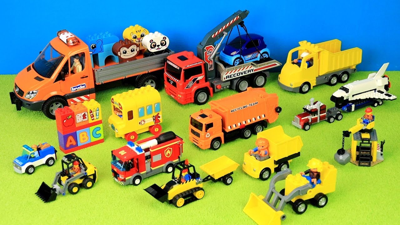 Unboxing, Lego, Dickie Toys, Baustelle, Feuerwehr, Polizei, Abschlepper, Spielzeug für Kinder