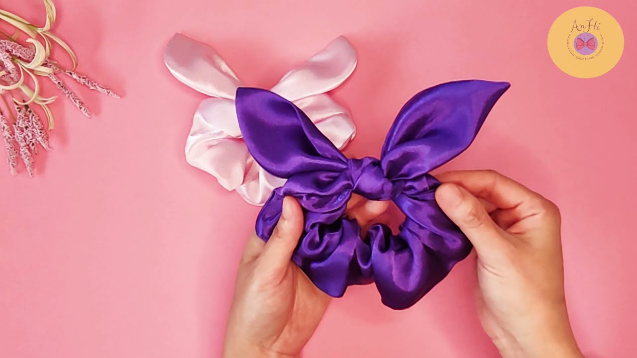 🎀Cute Bunny Ear Satin Scrunchie From A Piece of Fabric Tutorial🎀シュシュの作り方- como hacer scrunchie