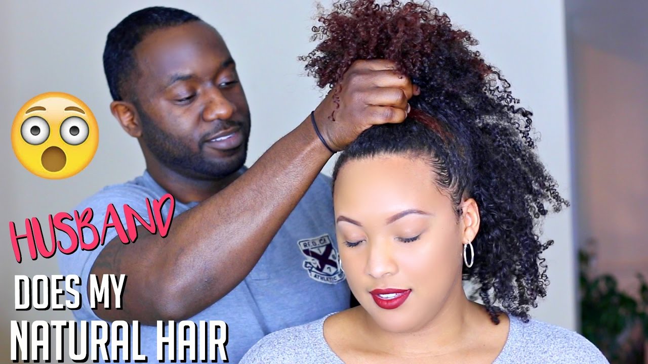 HUSBAND Does My NATURAL HAIR  (&  BABY HAIRS!) Challenge