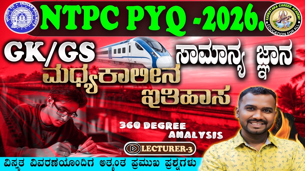 RRB NTPC 2026 Preparation🚆|Medieval History–1 |GK PYQ Series | ಸಾಮಾನ್ಯ ಜ್ಞಾನ | RRB NTPC 2026 LEC-3 |