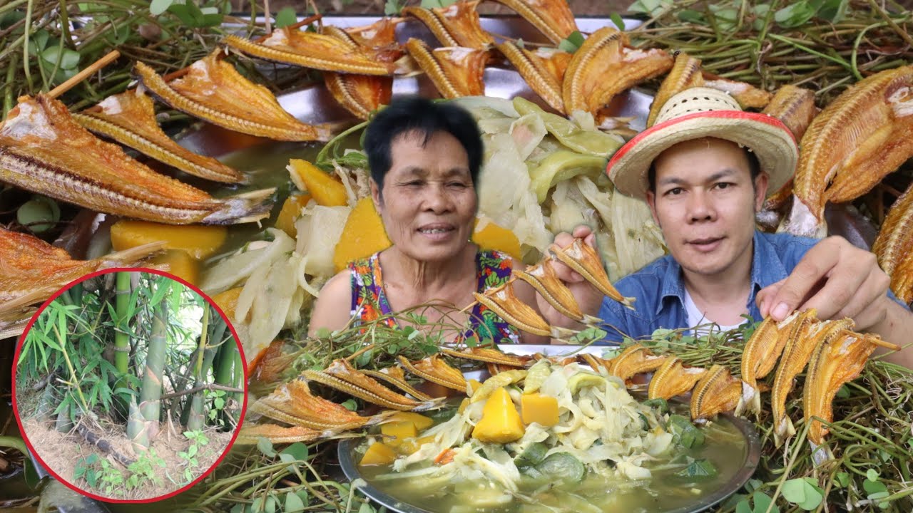 แกงหน่อไม้สดทอดปลาแห้ง แม่หล๋อนพามาเก็บผักแว่นนา เมนูคิดฮอดบ้าน|ฮ่องป่ง Hongpong Channel