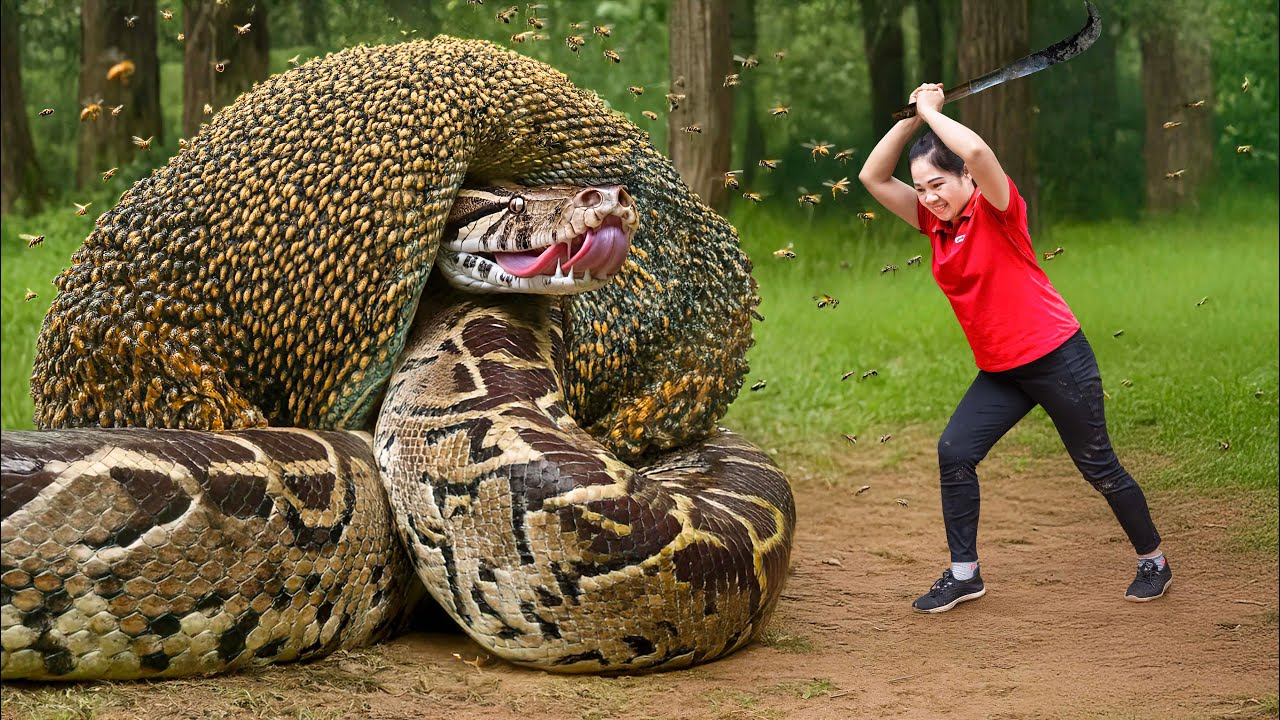 Harvesting Giant Beehive Python & Go to Market Sell | Baby chicks attacked by large pythons