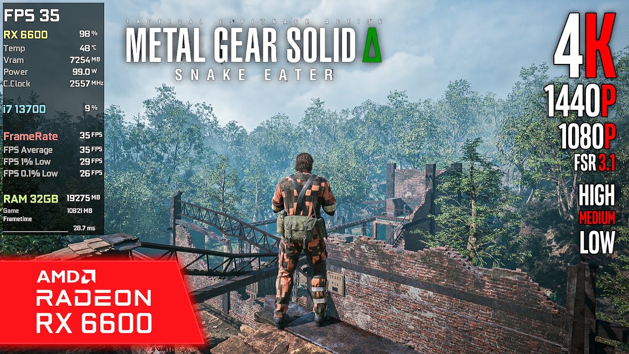 RX 6600 | Metal Gear Solid Δ: Snake Eater - 4K, 1440p, 1080p, FSR 3 - High, Medium, Low