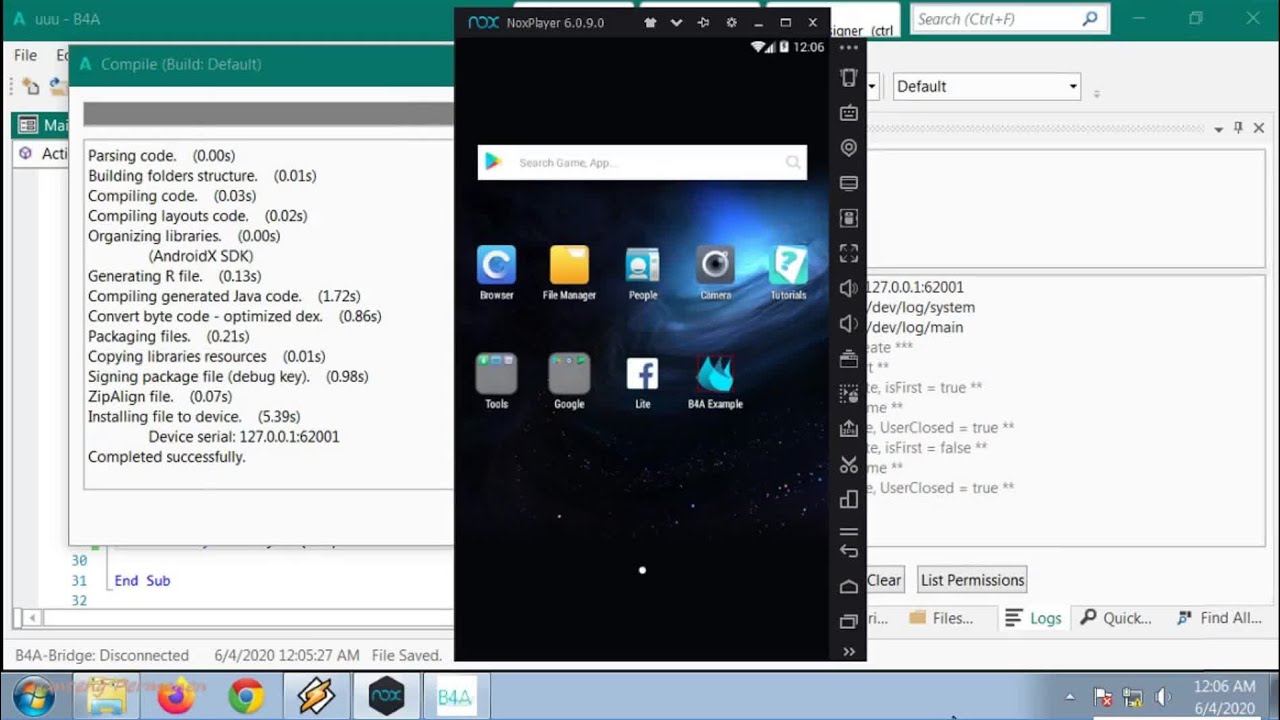 Nox Player Android Emulator Simplest Direct Connection to Basic4Android IDE W/o B4A Bridge