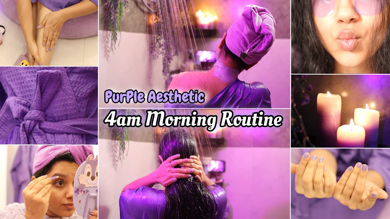💜 4am Productive & Realistic Morning Routine / PurPle Aesthetic + Workout + Relaxing Shower