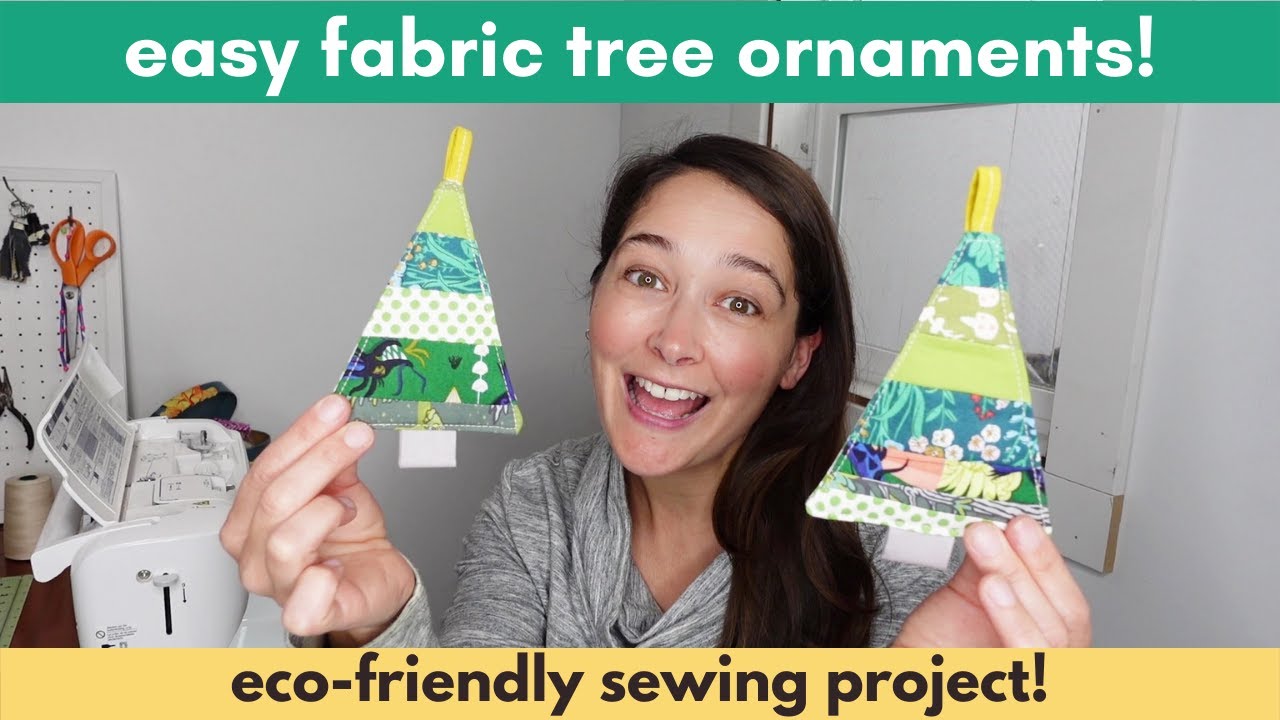 How to make fabric Christmas tree ornaments. Quick Christmas gift idea & easy scrap-buster project!