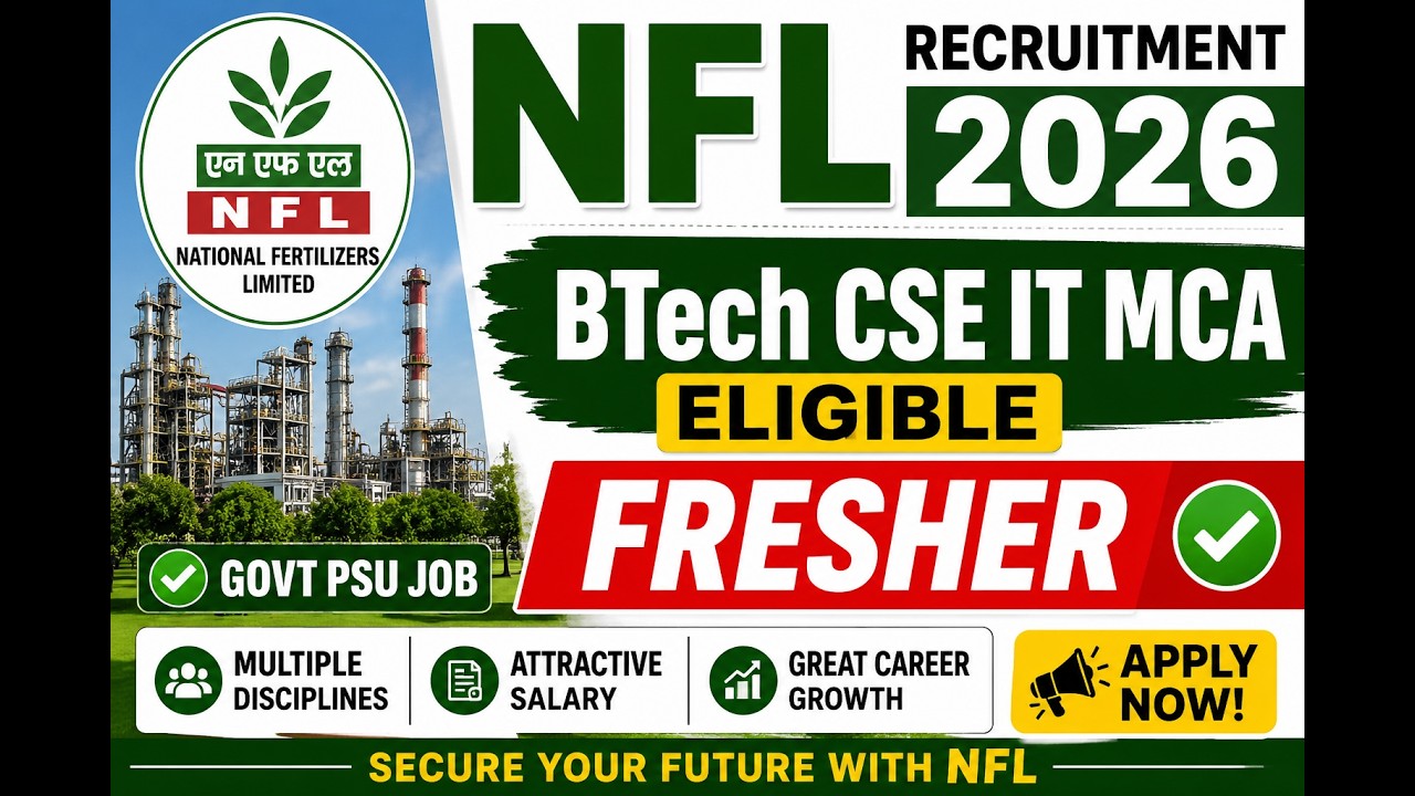 NFL Recruitment 2026 | BTech CSE IT MCA Eligible | Fresher