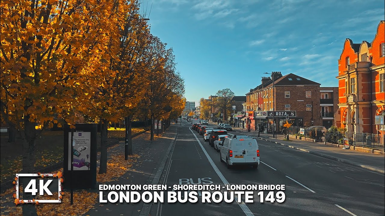 London Bus Ride from North London to London Bridge, upper Deck POV on Bus 149 through City of London