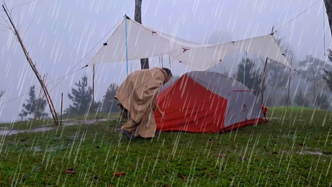 Solo camping in heavy rain and fog || camping in heavy rain with fog || amazing camping